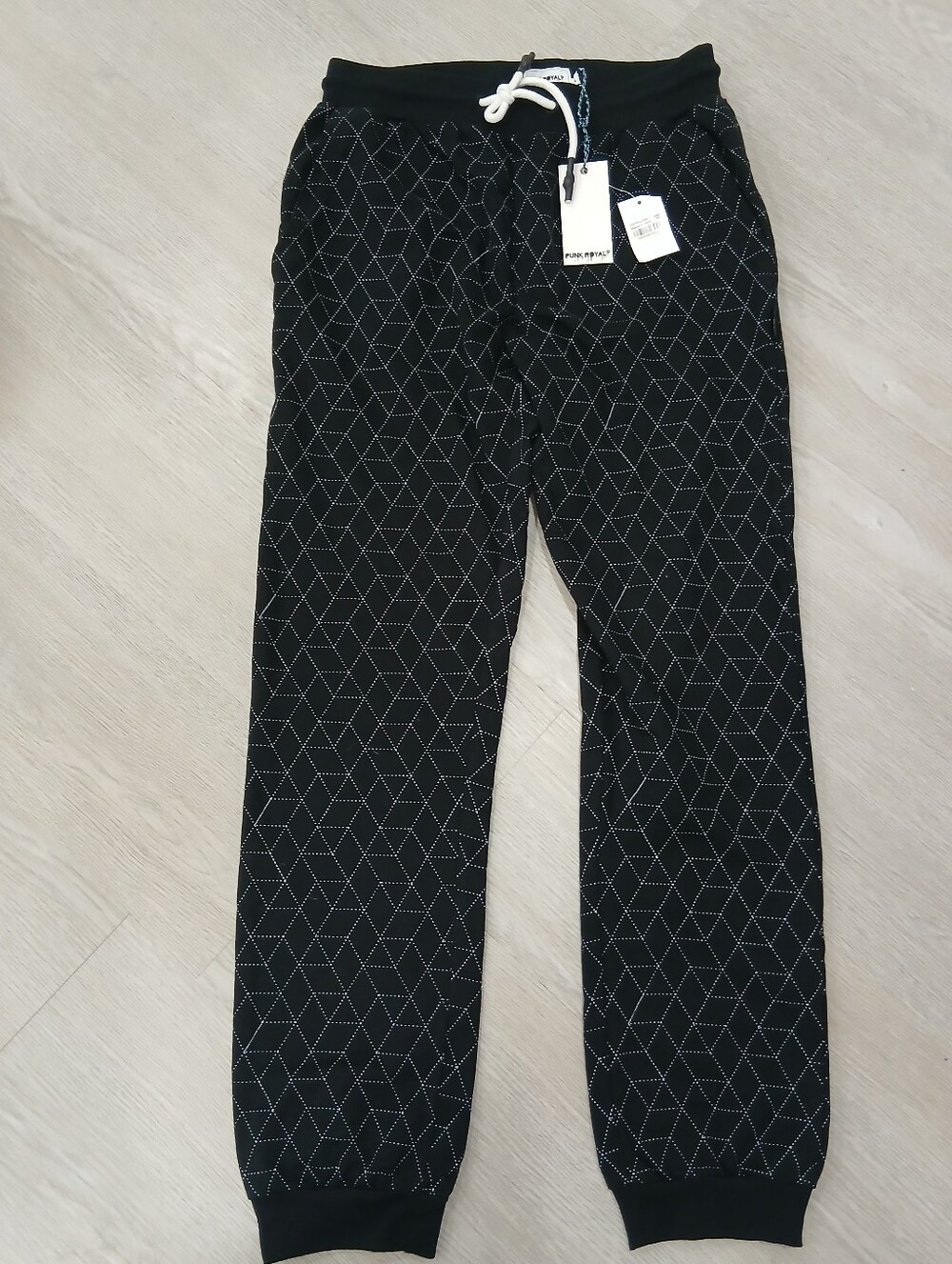 Punk Royal Black Joggers with White Geometric Stitching - Size L - New With Tags